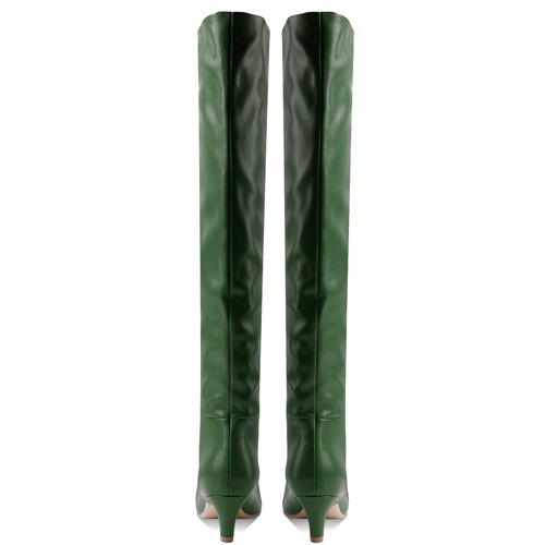MOOMMO Women Kitten Heel Over Knee High Boots Square Toe Matte Pull On Wide C... - Picture 2 of 6