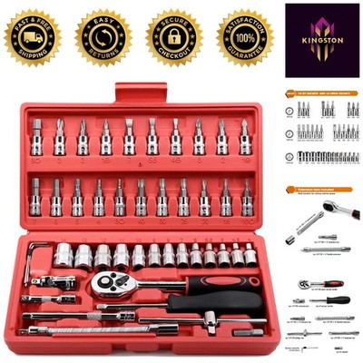 1/4 Inch Drive Socket Set - 46 Pieces for Auto and Household Essentials