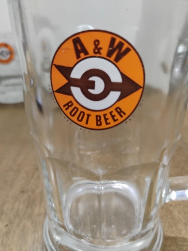 2 Vintage A&W Root Beer Mugs Clear Glass Bullseye Arrow Logo AW 4.5" 6" Pair - Picture 5 of 7