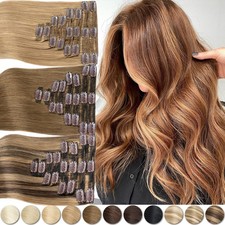 Double Wefted Thick Weft Clip In Real Human Remy Hair Extensions 8Pcs Full Head