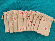 10 Pack 5" x 4" Christmas Burlap Gift Bags with snowflake pattern