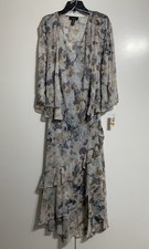 R M Richards Women's Size 16W Floral Chiffon High-Low Shawl Dress 2 Piece