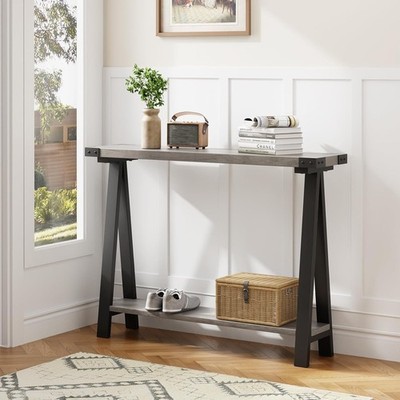 Schlanke Konsole mit Speicherfach 2-Schichten schmal Couch  hinter Sofa Tisch