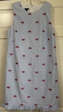 Talbots WATERMELON-EMBROIDERED SEERSUCKER SHIFT DRESS size 14