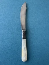 ANTIQUE 1855 Meriden Cutlery Co. Fruit Knife Sterling Bands & Pearl Handle
