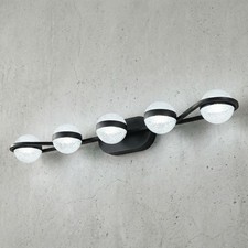 35 Inch 5-Light Vanity Light Black Bathroom Mirror Wall Fixture Acrylic Shade