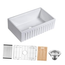 30 Inch Fireclay Farmhouse Sink - White Reversible Workstation Sink with
