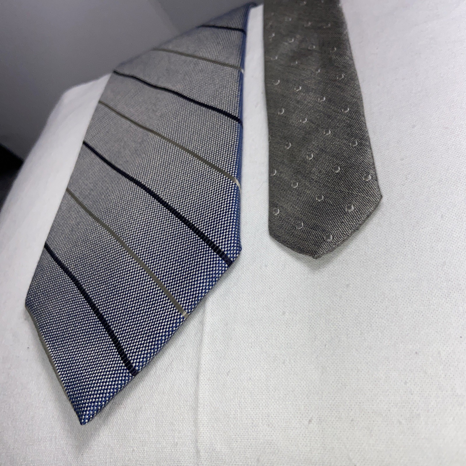 Tommy Hilfiger Mens Necktie Blue Gray Striped Classic Tie 57”x3.5” Melange Look thumbnail 6