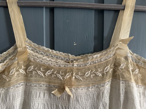 Antique 1900s Victorian Split Bottom 1 pc Bloomers Teddy Pantaloons Silk Lace Tr - Picture 6 of 8