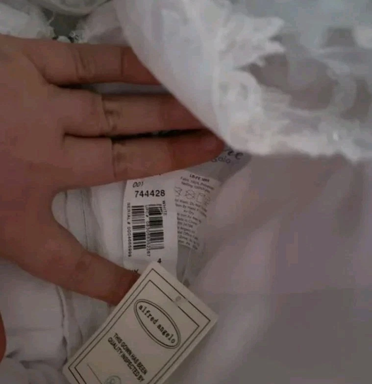 Alfred Angelo 2589A ~ Vestido de novia blanco/plateado con cuentas y cordones ~ Talla UK 10 Foto 4 de 4