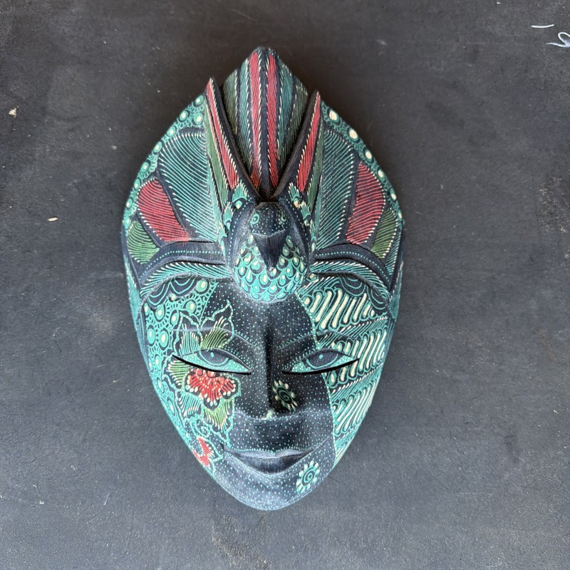 Home decor Mask, wood mask from Java, Indonesian Batik Wood Mask Bird Handmade