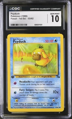 CGC 10 Psyduck 53/62 1st Edition Fossil Pokémon Card