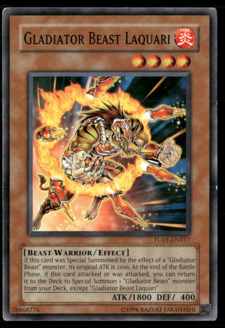 Gladiator Beast Bestiari TU01-EN016 YuGiOh Turbo Pack: Booster One trading card — raw and PSA graded price guide