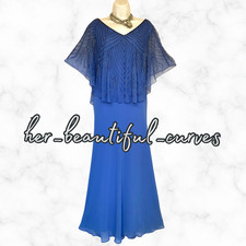 NIGHTINGALES BLUE BEADED WEDDING OCCASION EVENING PARTY DRESS SIZE 22