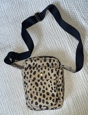 Women s Small Beige/Black Animal Print Crossbody Bag, Zip, Adjustable Strap