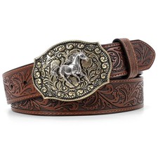 SANSTHS Cowboy Belts for Men Women Waist 29"-32", Horse Buckle-coffee