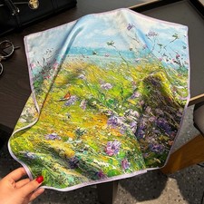 100 Silk 20" Small Square Scarf Women Neckerchief Wrap Bandana Green Flowers 53