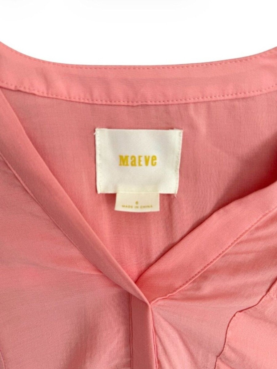 Anthropologie Maeve Laiken Henley Peach Rayon Blouse 100% Rayon Size 6 View 3