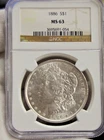 1886 US Morgan Silver Dollar $1 NGC MS 63