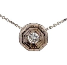 Designer 14K White Gold White Diamond Solitaire Pendant Chain Necklace