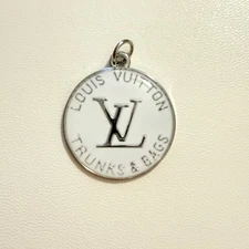 LV Zipper Pull Upcycled Charm Pendant Repurposed Silver Tone & White