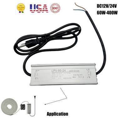 US 60W-400W Power Supply AC110V to DC12V/24V LED Driver Transformer Adapter IP67