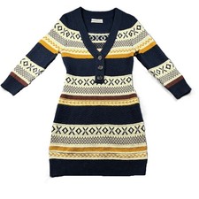 Urban Outfitters Women Dress Isla Fair Isle Sweater Preppy Blue Gold Small L168