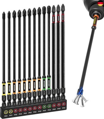 13tlg. Kreuzschlitz Phillipes Schrauber Bit Set Schlagfester PH1 PH2 PH3 150mm L