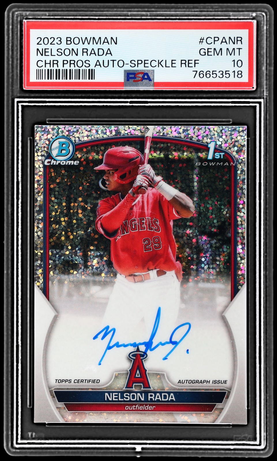 2023 Bowman Nelson Rada PSA 10 Chrome Prospect Autograph Speckle Refractor AUTO