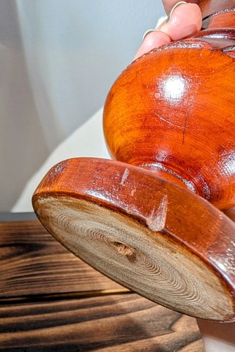 Vaso vintage in legno di mogano intagliato 10" disegno floreale non marcato - Foto 8 di 12