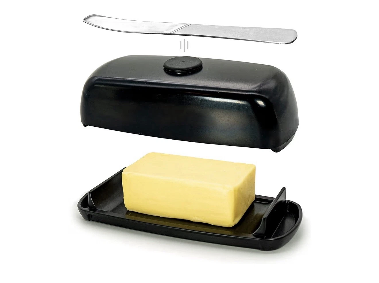 Set Of Two Butter Dishes With Magnetic Tops To Hold Knife 1 Stick & 2 Stick Dish