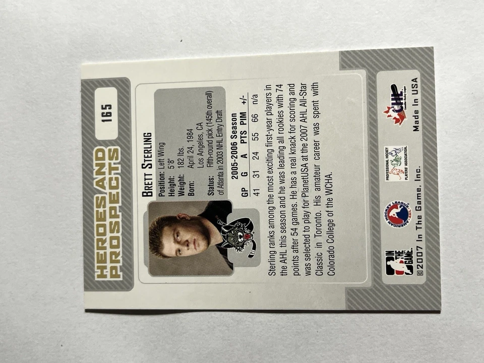 2007-08 In The Game Heroes and Prospects #38 Brett Sterling Autograph - Image 2 of 2