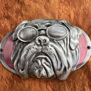 Vtg Trucker Emblem Of A 3D Bulldog Wearing Sunglasses  Read Look
