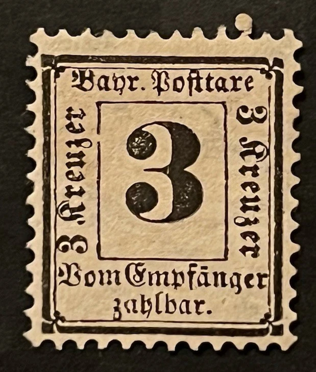 Travelstamps: 1870-71 BAVARIA GERMANY POSTAGE DUE STAMPS SCOTT #J3 MOGH - Image 2 of 4