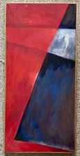 Vintage 90s Abstract Geometric Oil Painting Modern Art Wall Hanging Signed Reed