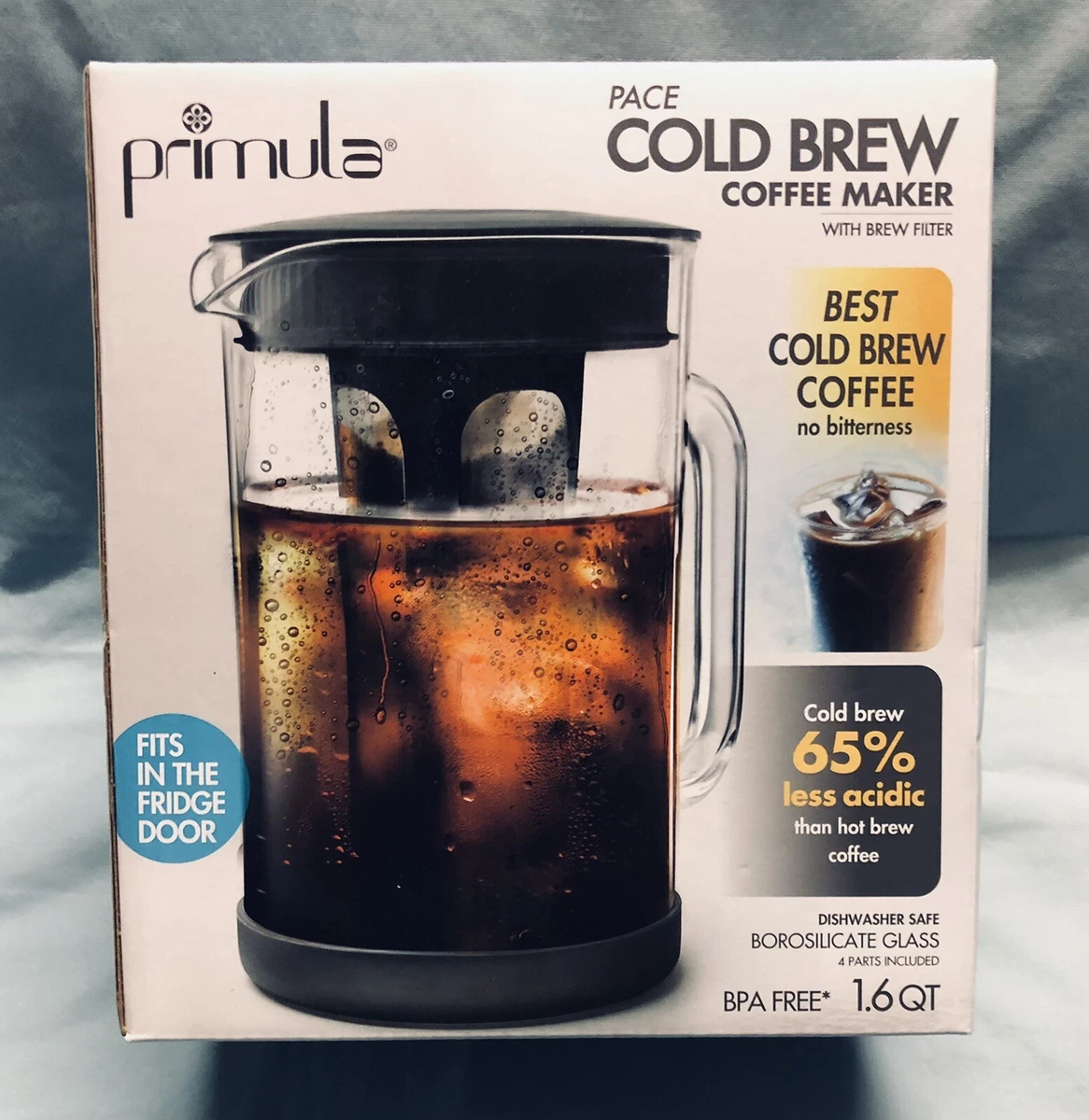 Pace Cold Brew Maker, 1.6 Qt, Durable Glass, Airtight Lid - Primula