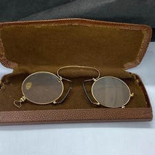 ANTIQUE PINCH PINCE NEZ READING NOSE GLASSES GOLD FRAME DIOPTER