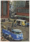 Postcard in the focal point of the economy - artist card Mundorff - VW Volkswagen bus T 1