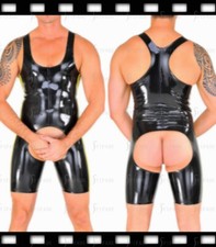 Latex Leotard for Men Tops Tank Open Big Hole Side Trims Customied 0.4mm K13