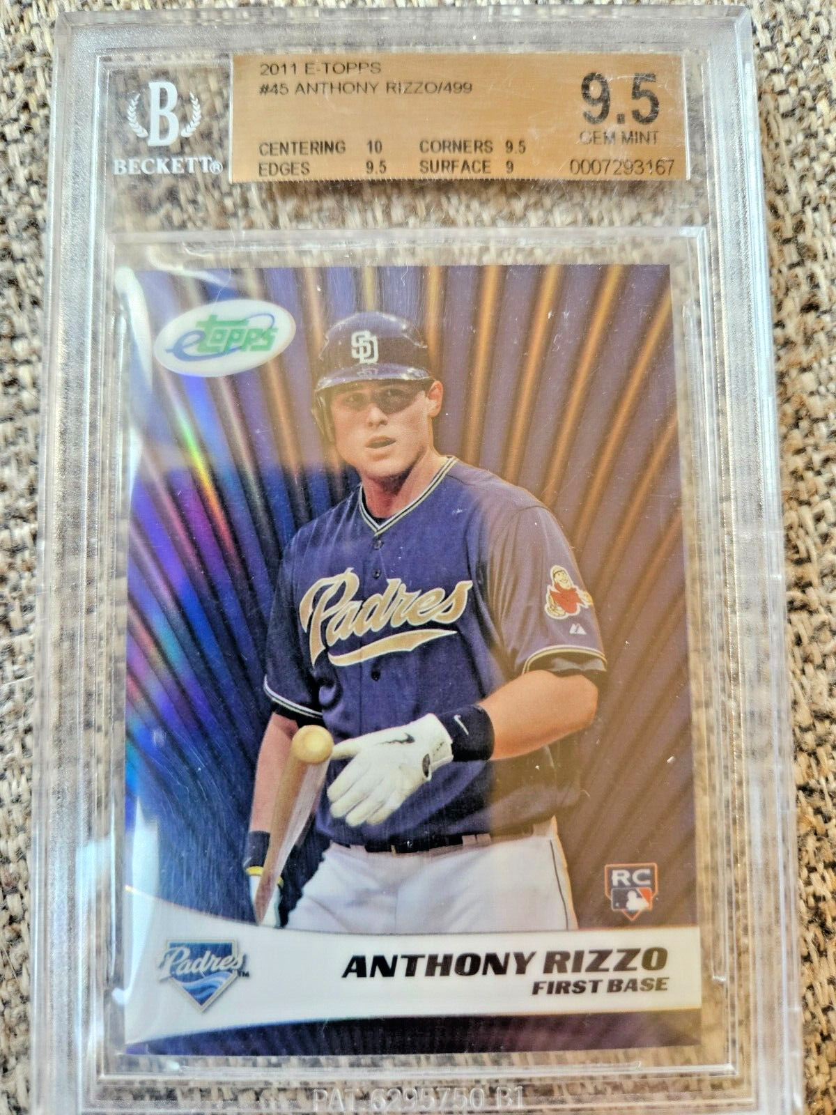 2011 ANTHONY RIZZO RC Etopps Yankees Cubs Padres /499 BGS 9.5 GEM