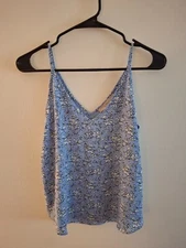 Loft XS Spaghetti Strap Flowy Blouse Top Blue Floral V-Neck