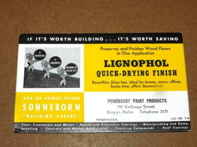 Vtg LIGNOPHOL QUICK DRYING FINISH INK BLOTTER - PENOBSCOT PAINT, BANGOR MAINE