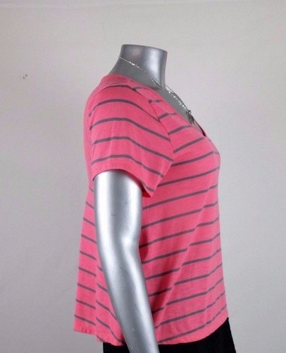 Plus women's TOP BLOUSE Size 1X STRIPED BACK LACE short sleeve Scoop Neck cotton - Picture 4 of 4