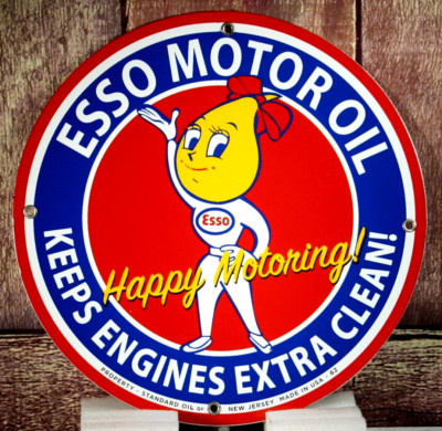 ESSO, HAPPY MOTORING, MOTOR OIL SIGN PORCELAIN COLLECTIBLE, RUSTIC, ADVERTISING