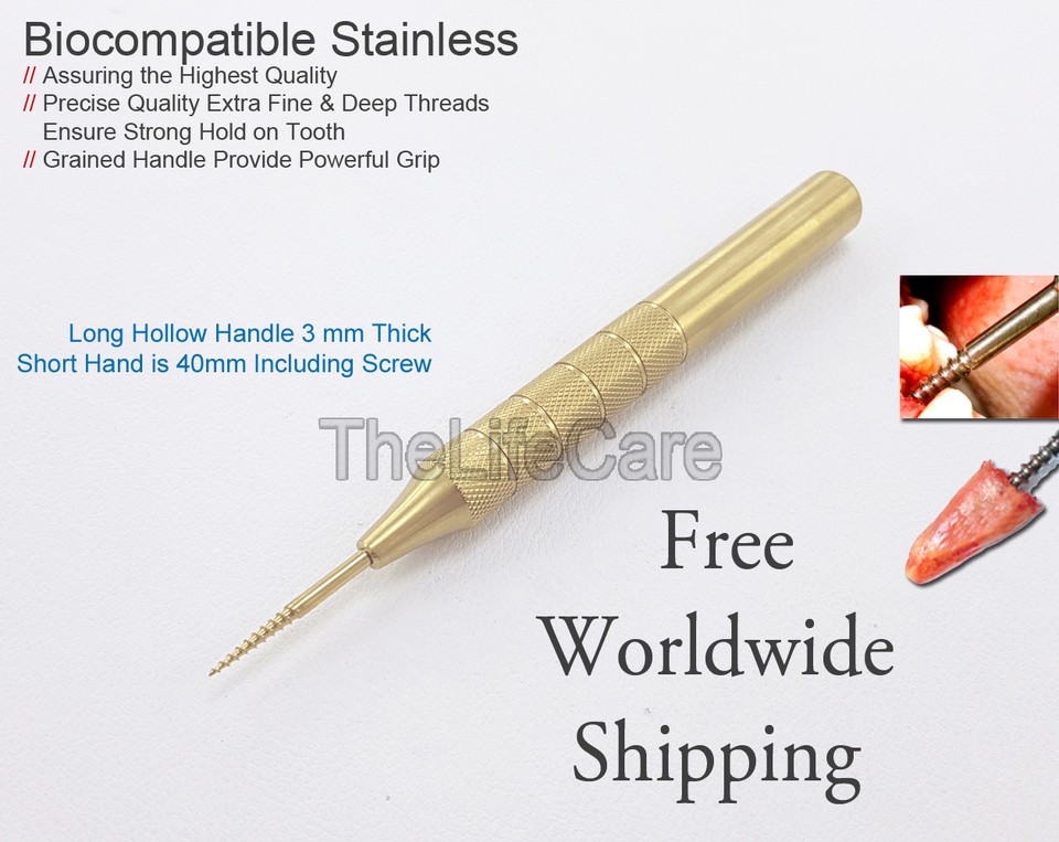 Dental Elevators Root Extraction Screw 3mm Gold coated Oral Surgery ...