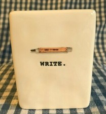 RAE DUNN  ARTISAN COLLECTION  BY MAGENTA  "WRITE"  WHITE PENCIL HOLDER 