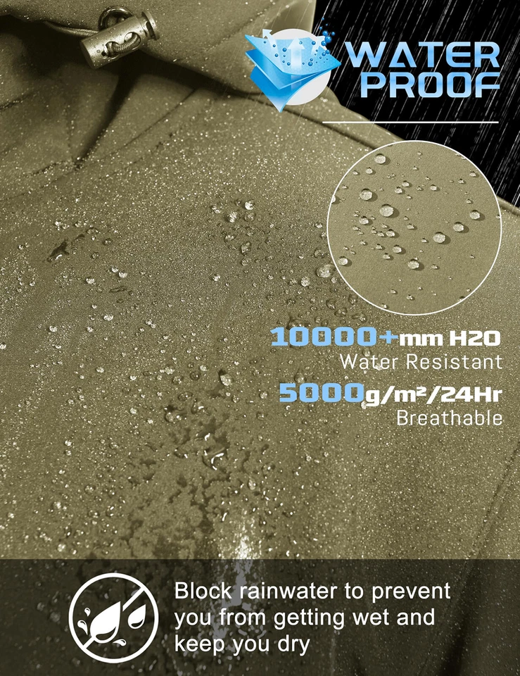 Mens Hooded Softshell Jacket Lightweight Waterproof Fall Work Fleece Windbreaker - Image 3 of 4