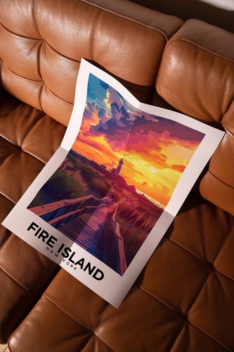 Fire Island, New York - Travel Poster, Home Decor, Lighthouse Art, Gift Ideas - Picture 3 of 10