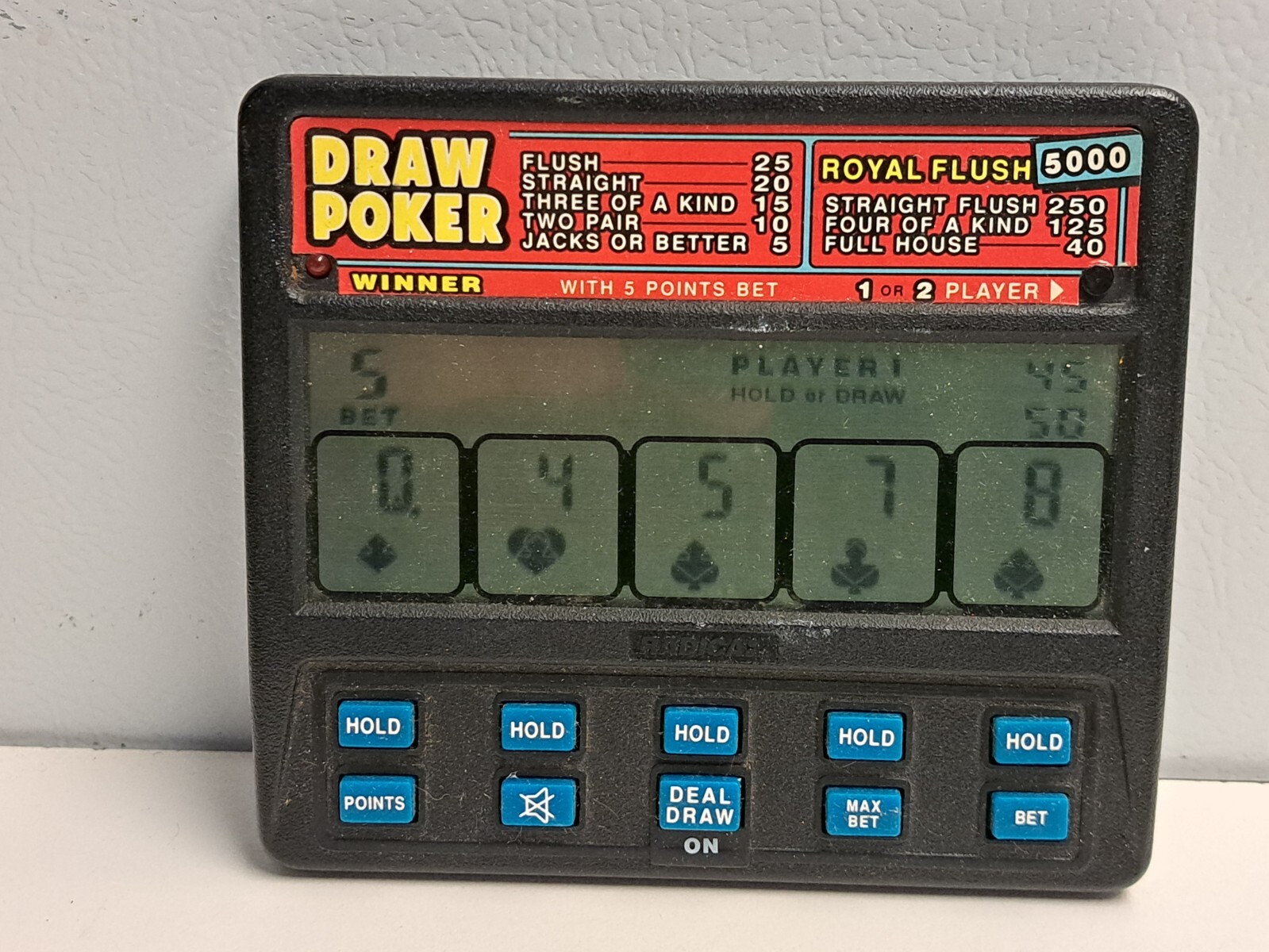 Vtg Draw Poker Royal Flush 5000 Radica Model 1410 Handheld Electronic Game Works eBay