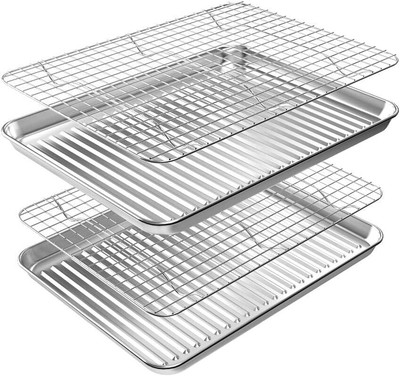 ROTTAY Baking Sheet with Rack Set (2 Pans + 2 Racks), 16'' X 12'' X 1'', Silver 